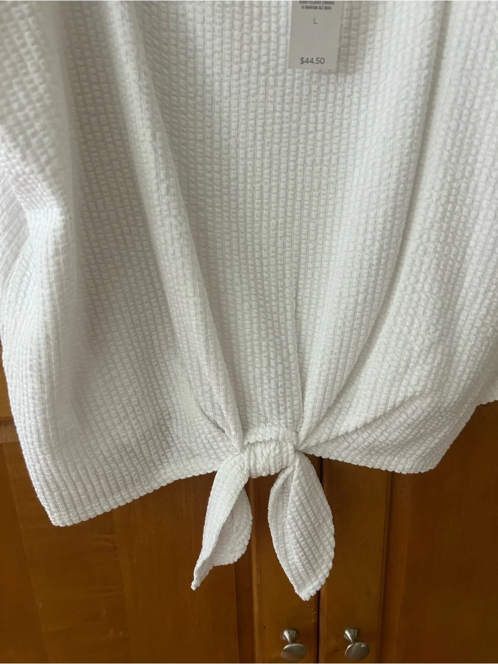 LOFT White Textured Tie-Front Puff Sleeve Top